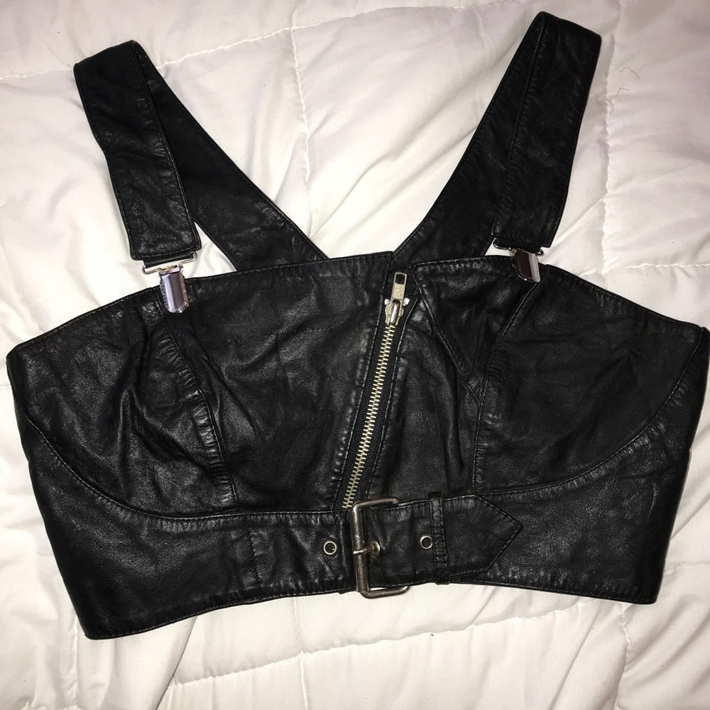 Vintage 80’s Chia Ladies’ Leather Cropped Belted Top